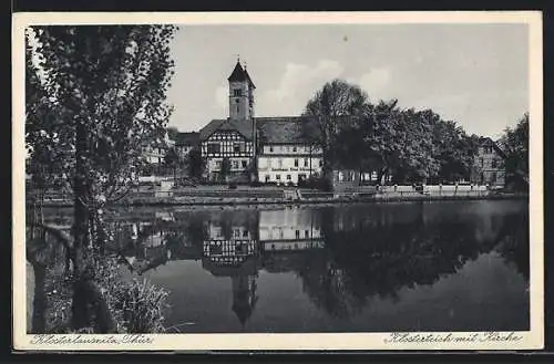 AK Klosterlausnitz /Thür., Klosterteich mit Kirche