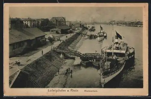 AK Ludwigshafen a. Rh., Rheinvorland, Schiffe auf dem Rhein
