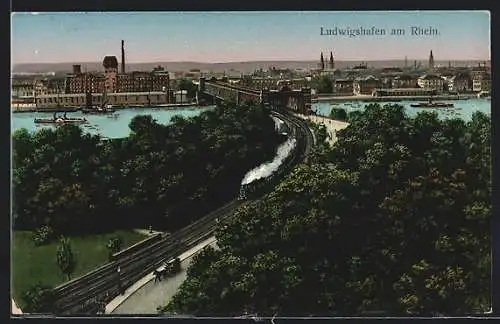 AK Ludwigshafen am Rhein, Teilansicht mit Eisenbahn