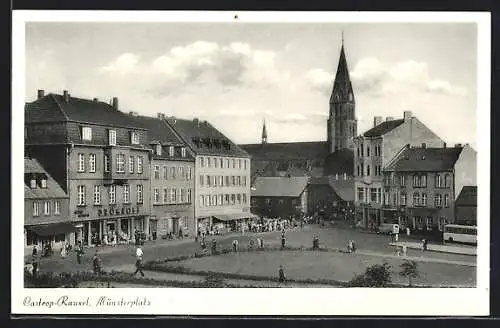 AK Castrop-Rauxel, Münsterplatz mit Geschäften und Kirche