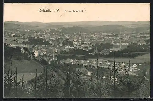 AK Oelsnitz i. V., Gesamtansicht mit Kirche