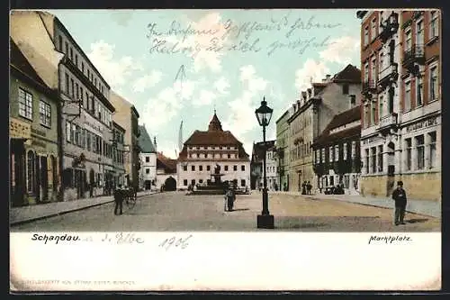 AK Schandau, Marktplatz mit Restaurant & Cafe und Geschäften