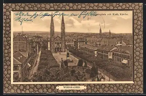 AK Wiesbaden, Louisenplatz mit Katholischer Kirche