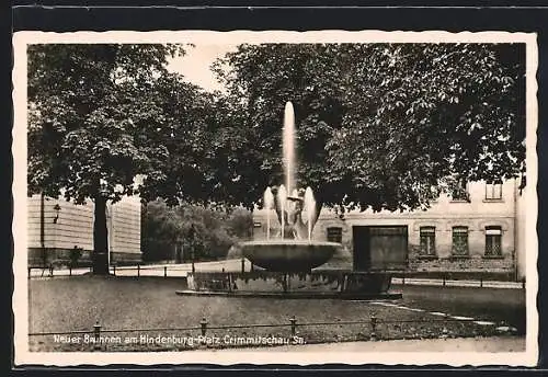 AK Crimmitschau /Sa., Neuer Brunnen am Hindenburg-Platz