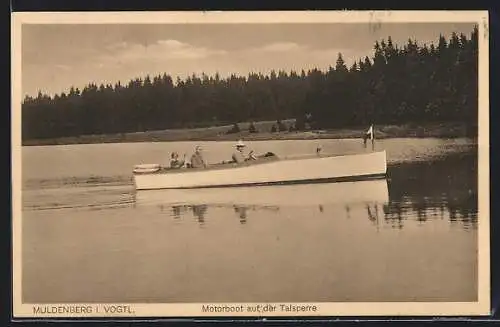 AK Muldenberg i. Vogtl., Motorboot auf der Talsperre