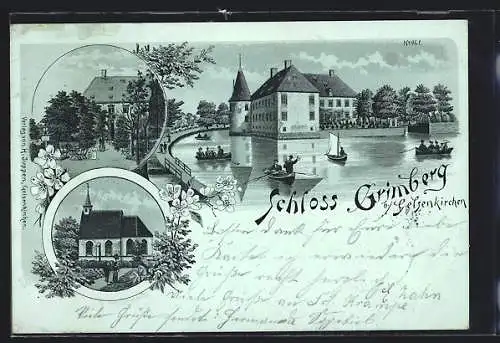 Mondschein-Lithographie Gelsenkirchen, Gasthaus, Schloss Grimberg, Kirche