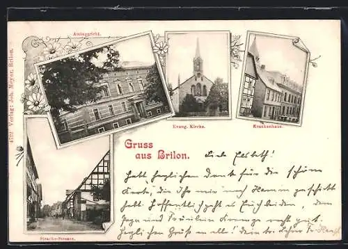 AK Brilon, Stracke-Strasse, Evang. Kirche, Amtsgericht, Krankenhaus