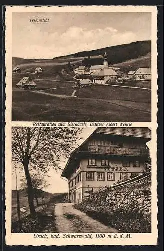 AK Bad Urach, Restaurant zum Bierhäusle, Teilansicht mit Kirche