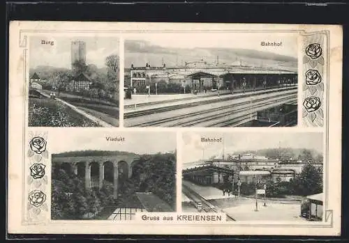 AK Kreiensen, Bahnhof, Burg, Viadukt, Rosen