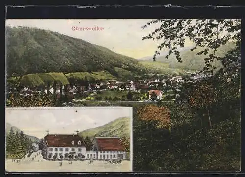 AK Oberweiler / Badenweiler, Gasthaus zum Ochsen, Ortsansicht vom Berg aus gesehen