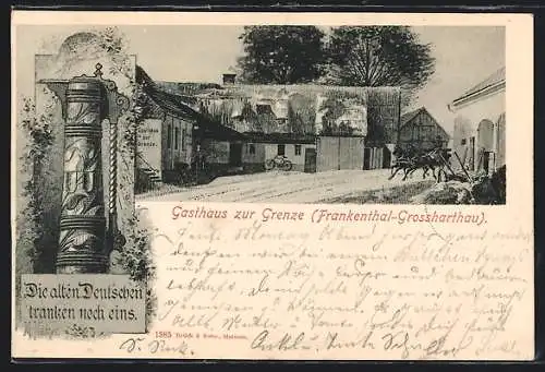 AK Grossharthau-Frankenthal, Gasthaus zur Grenze mit Strassenpartie