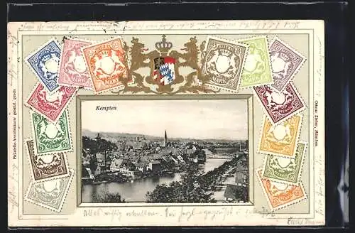 Präge-AK Kempten / Allgäu, Briefmarken von Bayern, Passepartout