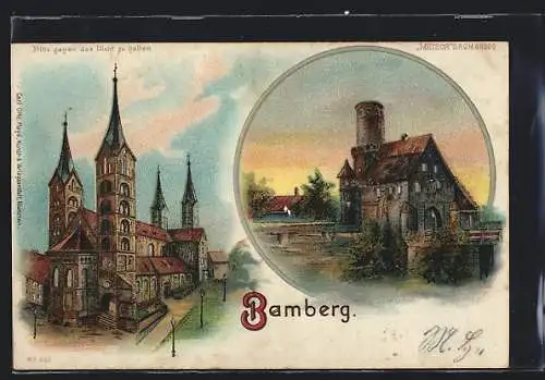 Lithographie Bamberg, Dom, Burg