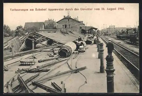 AK Appenweier, Verheerungen am Bahnhof durch das Unwetter von 1905
