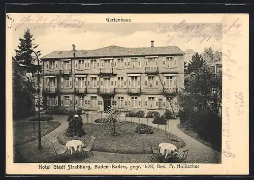 AK Baden-Baden, Hotel Stadt Strassburg, Gartenhaus