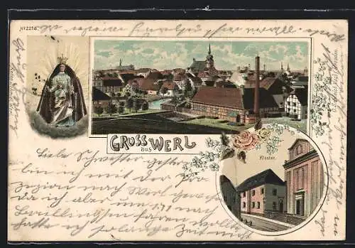 Lithographie Werl, Teilansicht, Kloster, Gnadenbild