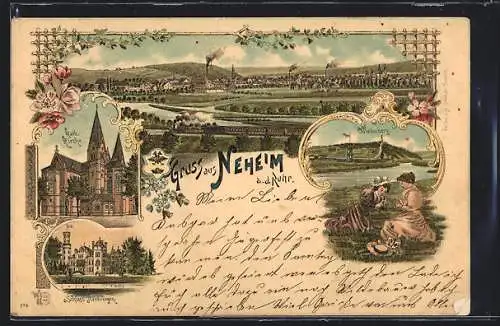 Lithographie Neheim a. Ruhr, Schloss Herdringen, Katholische Kirche, Wiedenberg