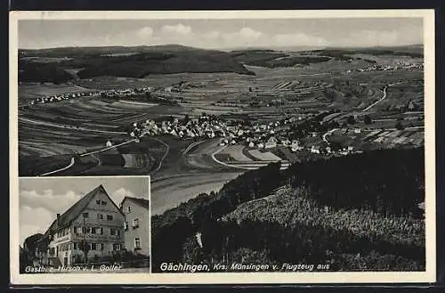 AK Gächingen /Krs. Münsingen, Gasthaus zum Hirsch, Teilansicht vom Flugzeug aus