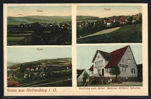 AK Rothenberg i. O., Gasthaus zum Adler und drei Totalansichten