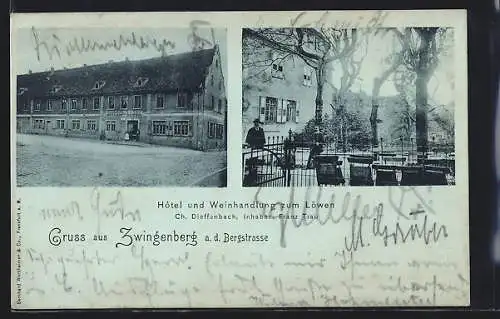 AK Zwingenberg a. d. Bergstrasse, Hotel und Weinhandlung zum Löwen, Garten