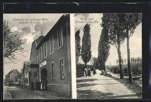 AK Stockstadt a. Rh., Gasthaus zum goldenen Stern, Uferpromenade