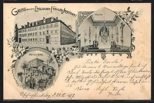 AK Aschaffenburg, Das Evangelische Fräulein Institut, Kapelle und Garten-Villa