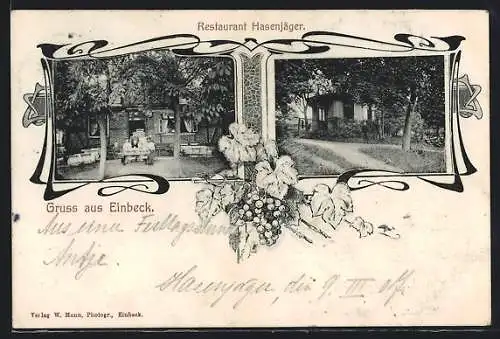 AK Einbeck, Das Restaurant Hasenjäger mit Aussenbereich und Garten