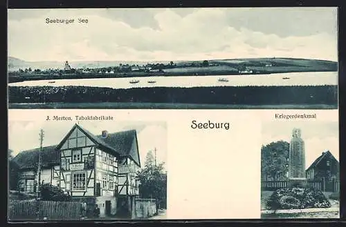 AK Seeburg / Eichsfeld, Kriegerdenkmal, J. Merten Tabakfabrikate, Seeburger See