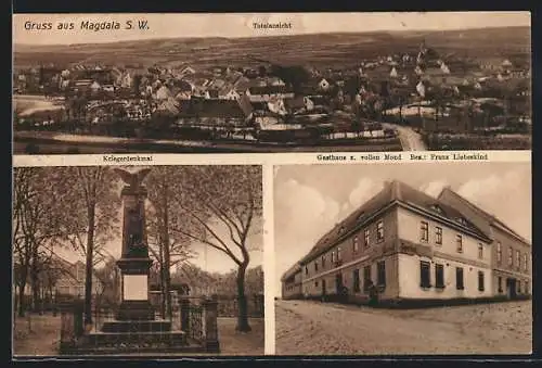 AK Magdala, Gasthaus z. vollen Mond, Kriegerdenkmal, Totalansicht