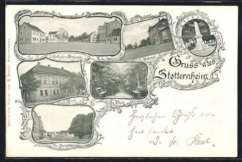 Passepartout-AK Stotternheim, Erfurter Strasse, Bahnhof, Post, Carlsplatz