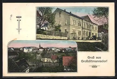 AK Grossdittmannsdorf, Partie am Gasthaus, Ortsansicht