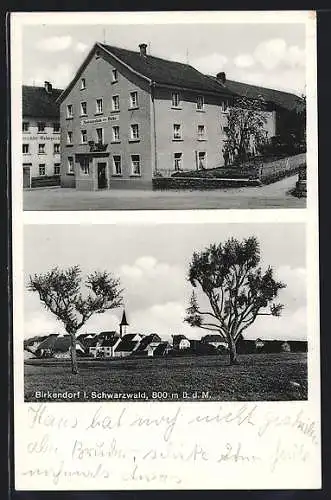 AK Birkendorf, Restauration zur Birke, Inh. Johann Fechtig, Panorama mit Kirche