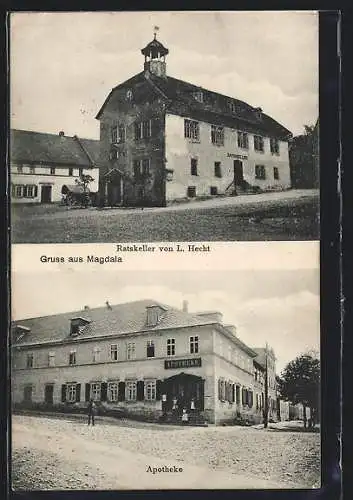 AK Magdala, Gasthaus Ratskeller von L. Hecht, Apotheke