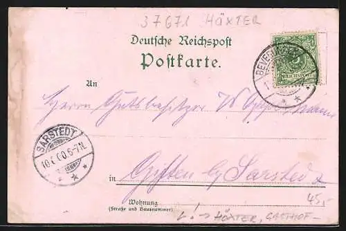 Lithographie Höxter, Gasthof Felsenkeller, Ortsansicht