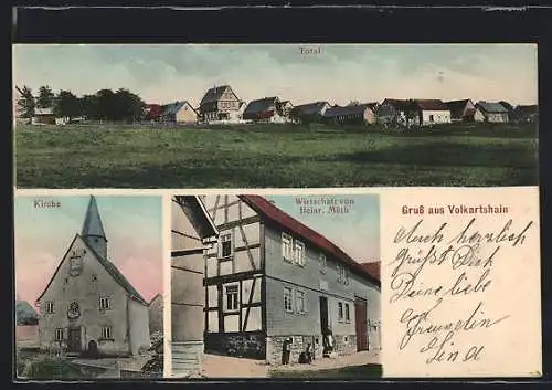 AK Volkartshain, Totale, Kirche, Wirtschaft Heinrich Müth