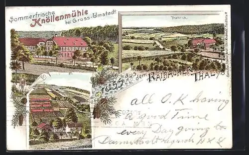 Lithographie Gross-Umstadt, Sommerfrische Knöllenmühle, Talblick