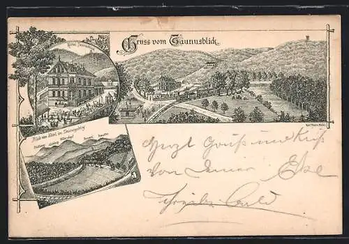 Lithographie Wiesbaden, Gasthof u. Hotel Taunusblick, Taunusgebirge