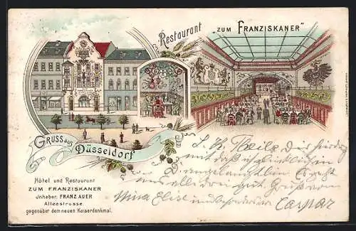 Lithographie Düsseldorf, Restaurant zum Franziskaner, Inh. Franz Auer, Alleestrasse