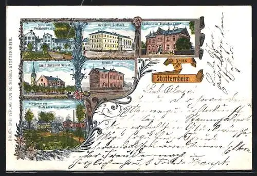 Lithographie Stotternheim, Gasthaus zum Deutschen Kaiser, Bahnhof, Gemeinde-Gasthaus