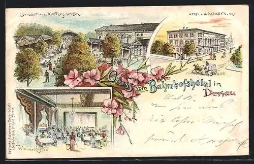Lithographie Dessau, Bahnhofshotel, Wiener Cafe, Concert- und Kaffeegarten
