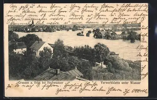 AK Crossen / Krosno Odrz, Oder-Hochwasser, Vorwerkklette unter Wasser