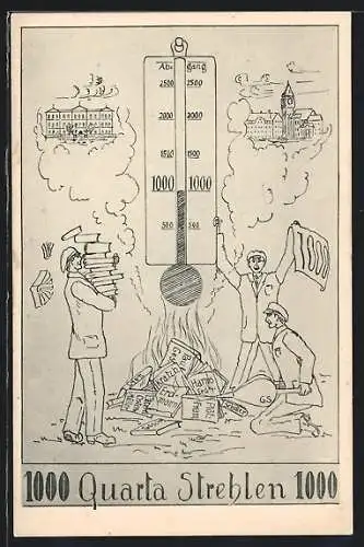 AK Dresden-Strehlen, Studenten verbrennen Bücher, 1000 Tage des Friedrich-August-Seminars 1922