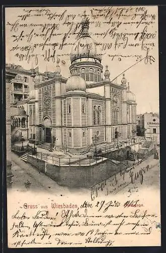 AK Wiesbaden, Synagoge im Sonnenschein