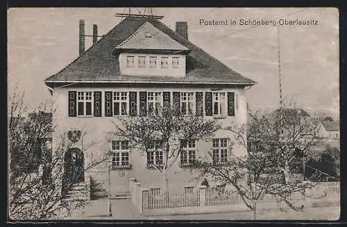 AK Schönberg / Oberlausitz, Kaiserliches Postamt an der Strasse