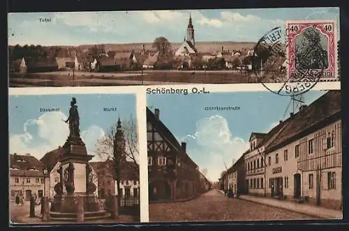AK Schönberg., Görlitzerstrasse, Denkmal am Markt