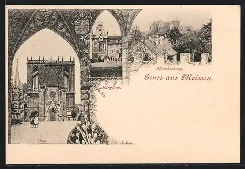 AK Meissen, Dom, Burgthor, Albrechtsburg