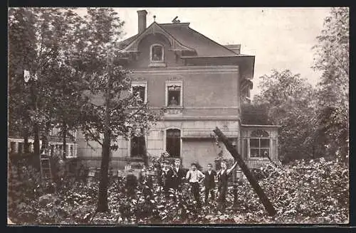 AK Chemnitz, Restaurant am Schlossteich beim Umwetter 1916