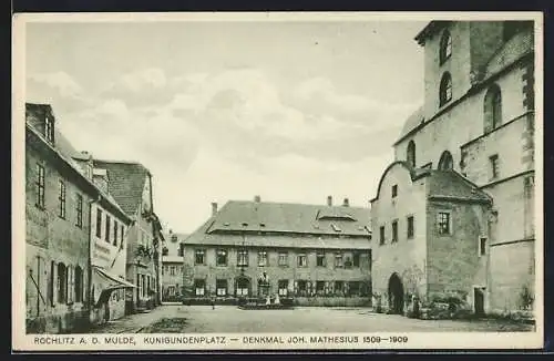 AK Rochlitz a. d. Mulde, Kunigundenplatz, Denkmal Joh. Mathesius