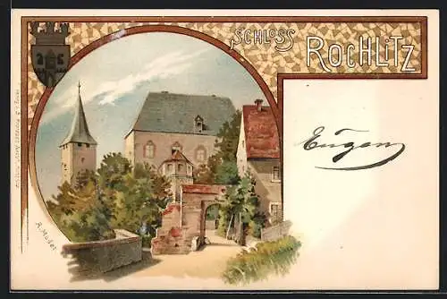 Lithographie Rochlitz, Blick zum Schloss