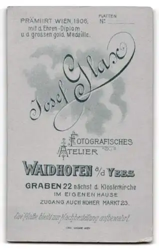 Fotografie Josef Glax, Waidhofen a. d. Ybbs, Graben 22, Junge Frau in Bluse mit Zierfalten mit einem Buch in der Hand